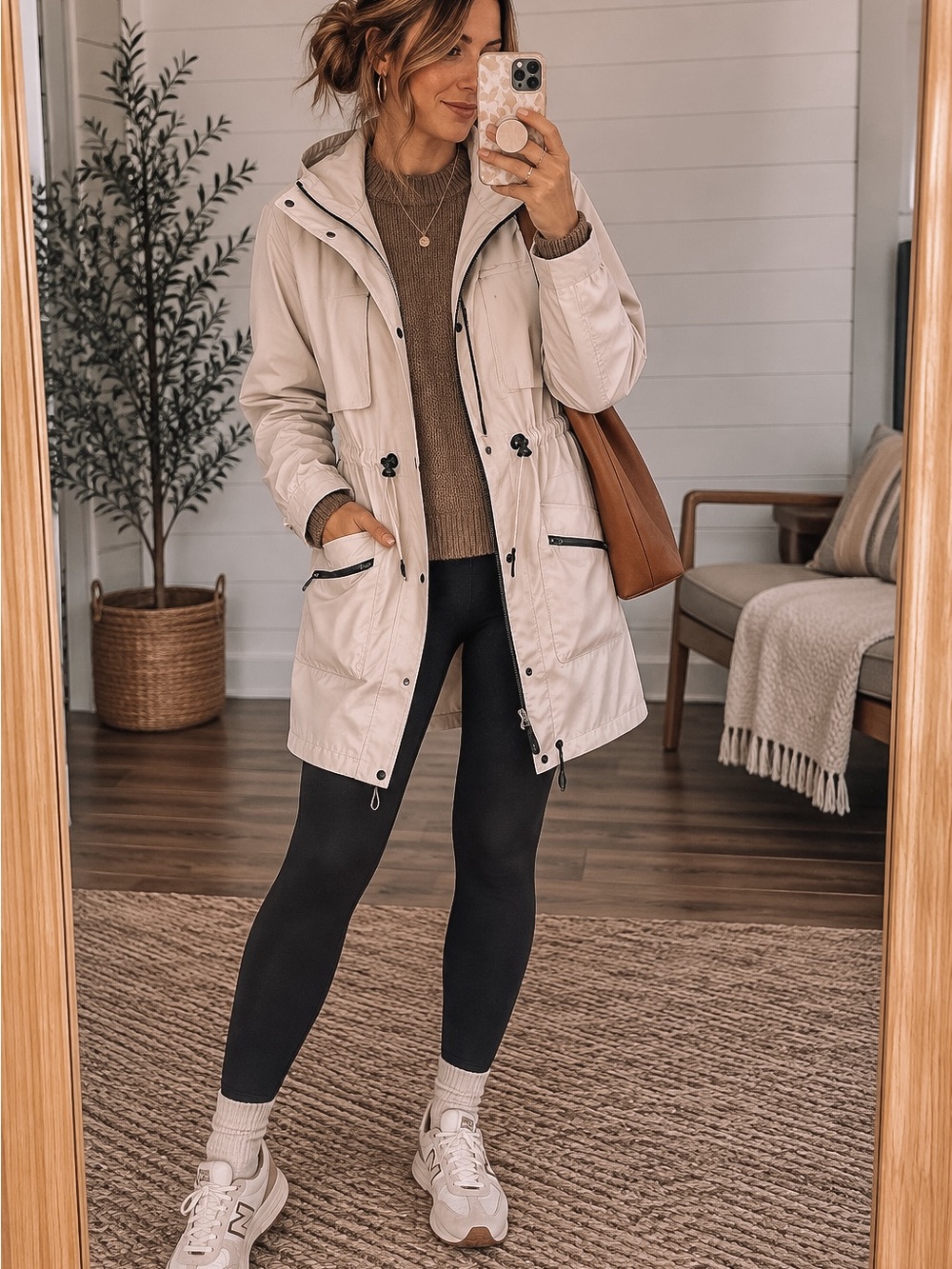 Light Beige Hooded Anorak Jacket - Women